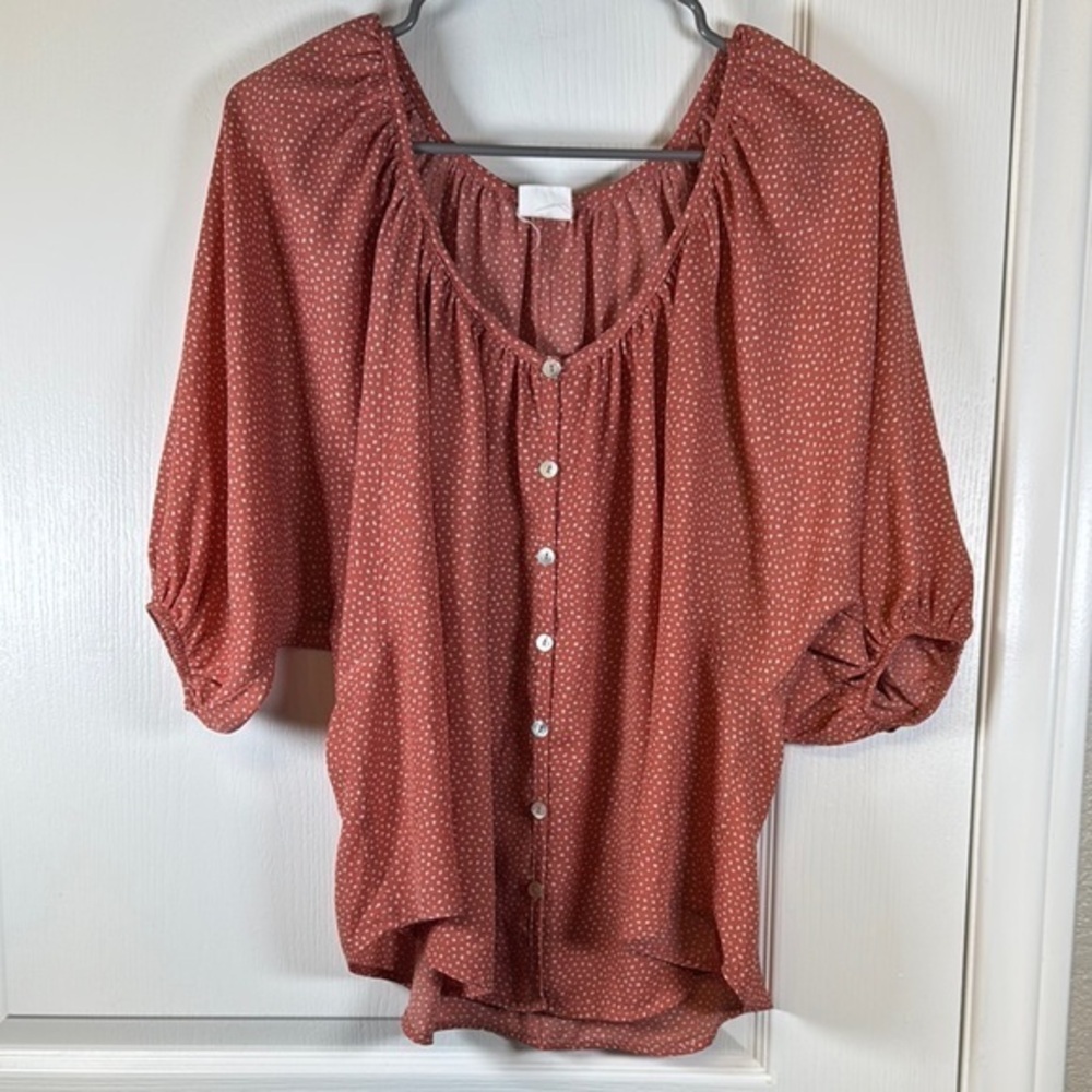 By Together Mauve Polka Dot Button Down Blouse Size Med EUC #5566